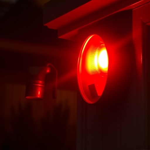 flashing red home security alert light at night