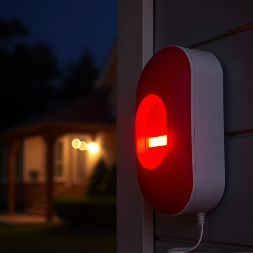 flashing red home security alert light at night