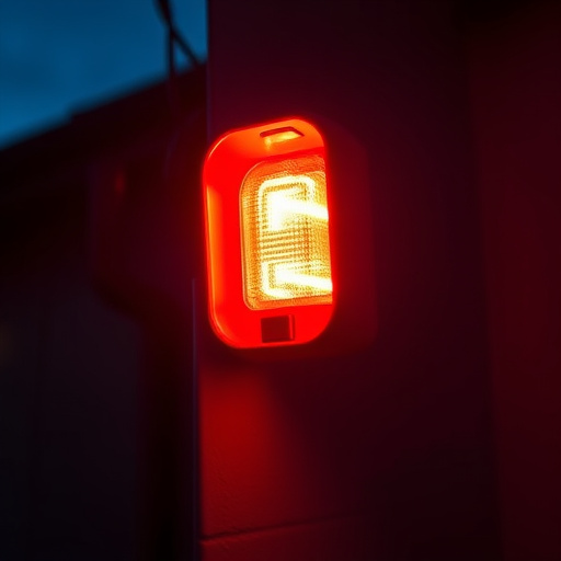 flashing red home security alert light at night