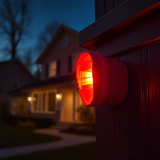 flashing red home security alert light at night