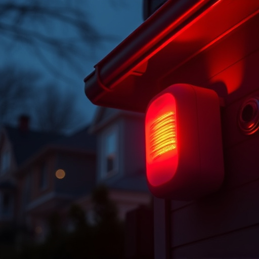 flashing red home security alert light at night