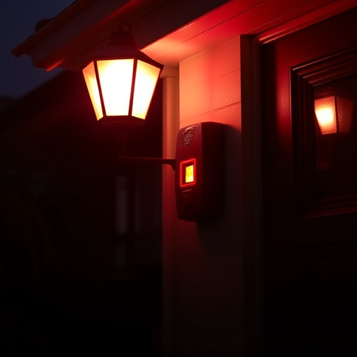 flashing red home security alert light at night