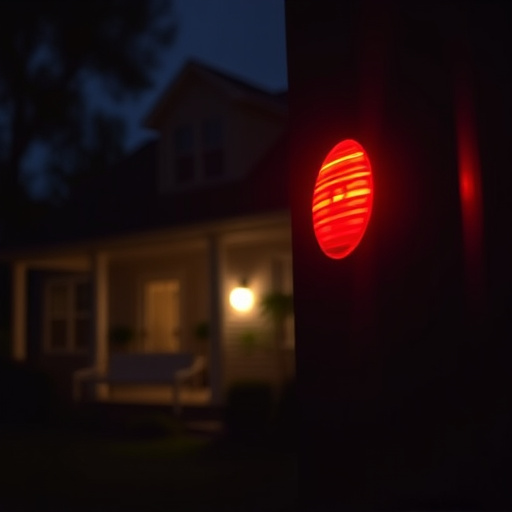 flashing red home security alert light at night