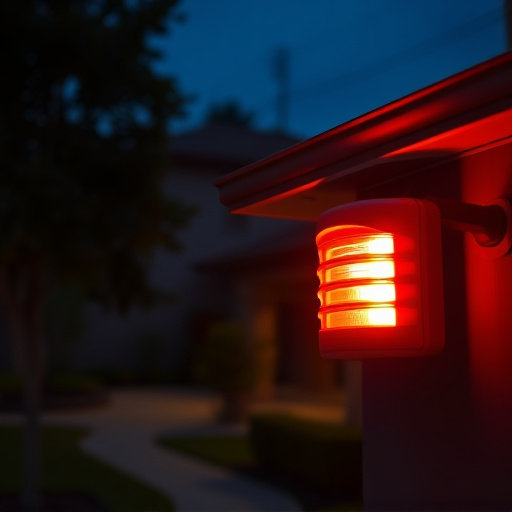 flashing red home security alert light at night
