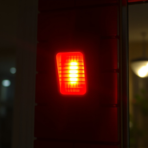flashing red home security alert light at night