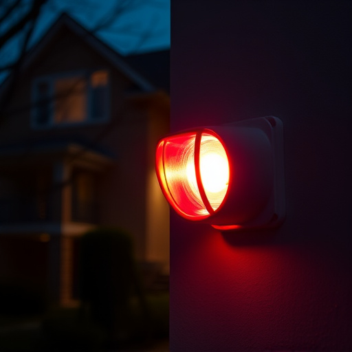 flashing red home security alert light at night