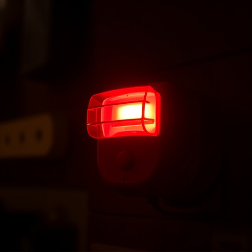 flashing red home security alert light at night