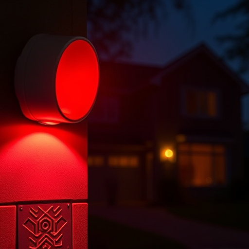 flashing red home security alert light at night