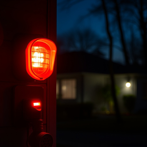 flashing red home security alert light at night