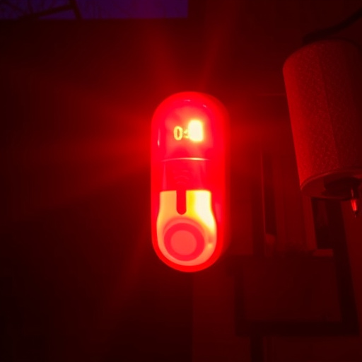 flashing red home security alert light at night