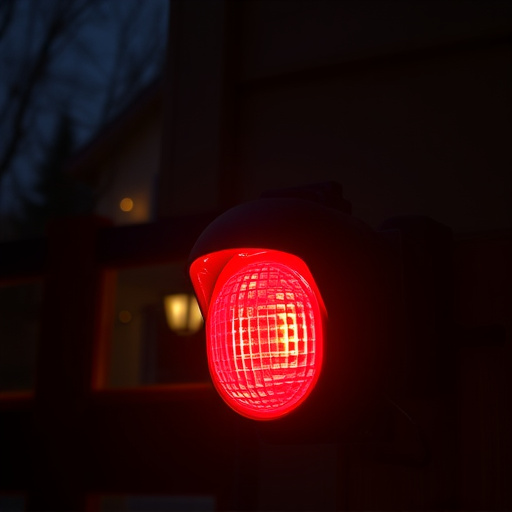 flashing red home security alert light at night
