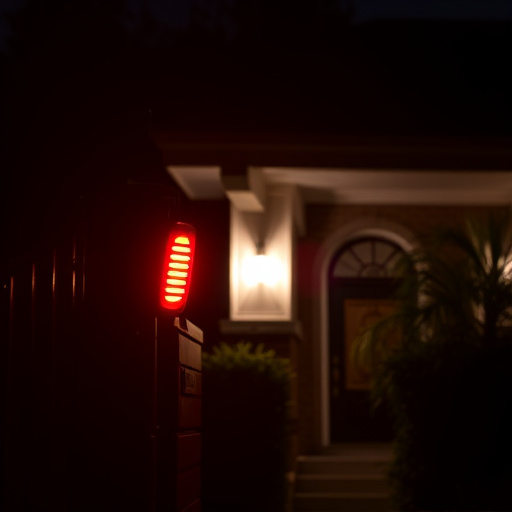 flashing red home security alert light at night