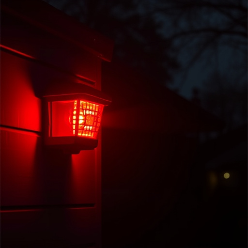 flashing red home security alert light at night