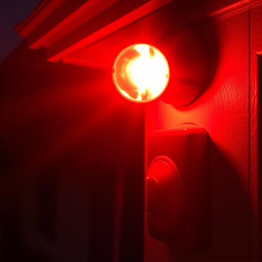 flashing red home security alert light at night
