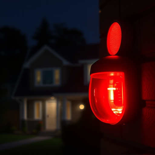 flashing red home security alert light at night