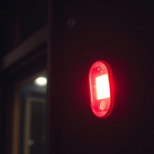 flashing red home security alert light at night