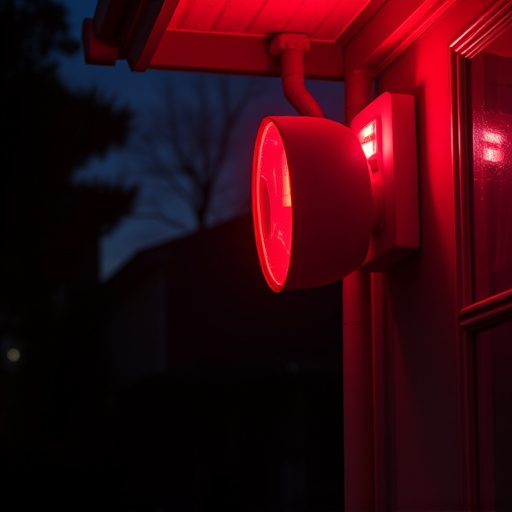 flashing red home security alert light at night