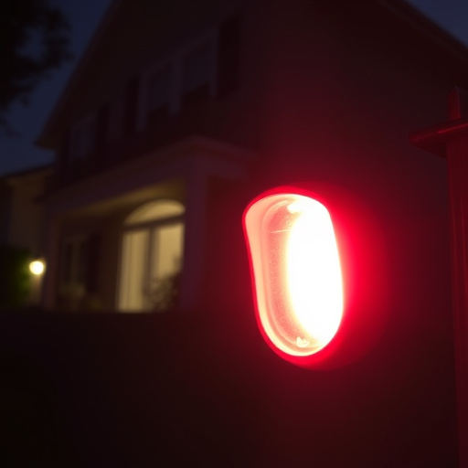 flashing red home security alert light at night