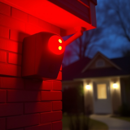 flashing red home security alert light at night
