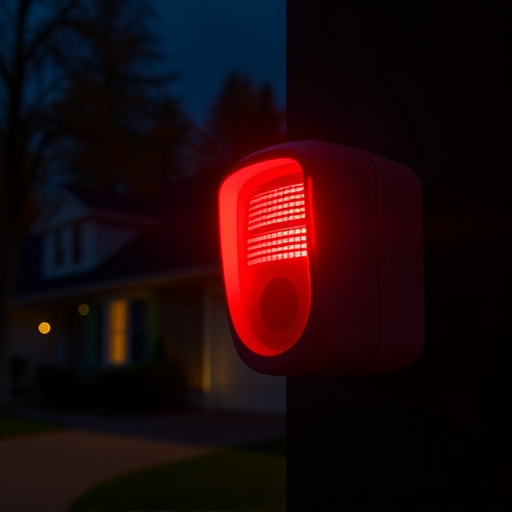 flashing red home security alert light at night