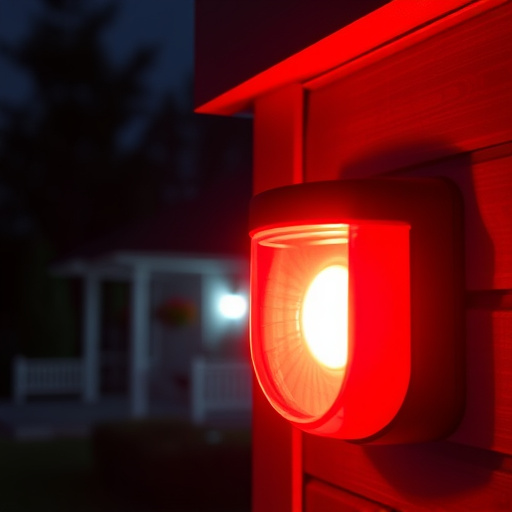flashing red home security alert light at night
