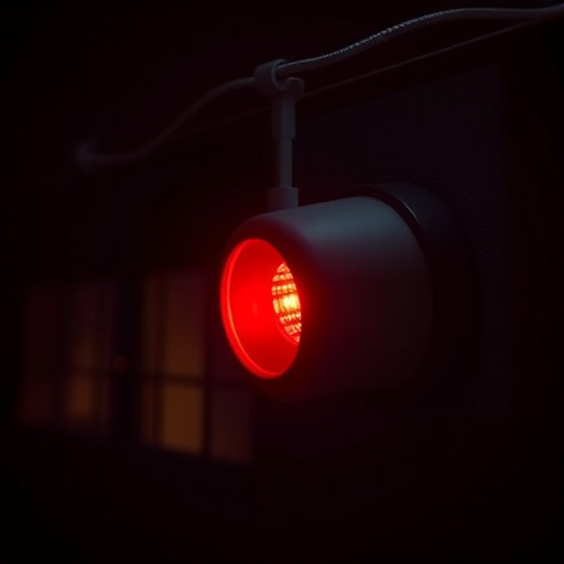 flashing red home security alert light at night