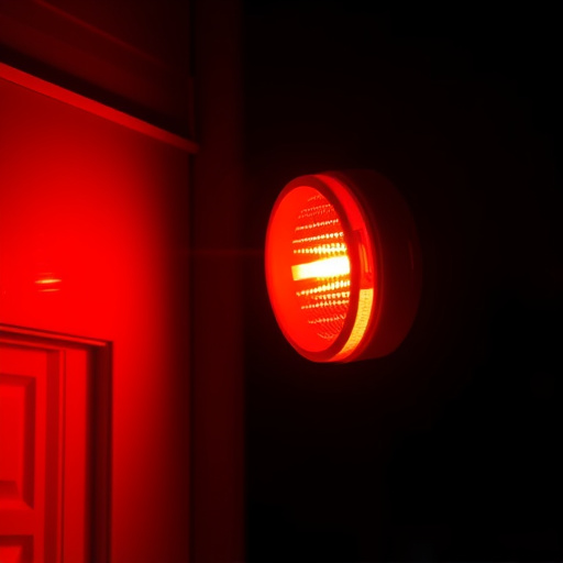 flashing red home security alert light at night