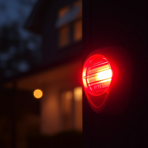 flashing red home security alert light at night