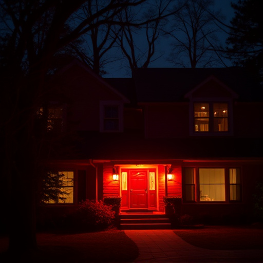 flashing red home security alert light at night