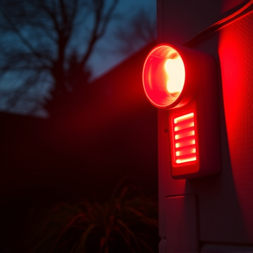 flashing red home security alert light at night