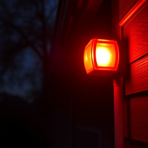 flashing red home security alert light at night