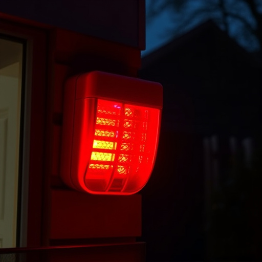 flashing red home security alert light at night