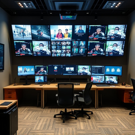 home monitoring control room with multiple screens