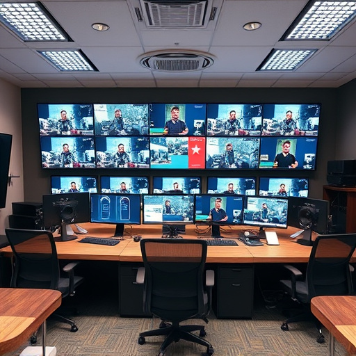 home monitoring control room with multiple screens