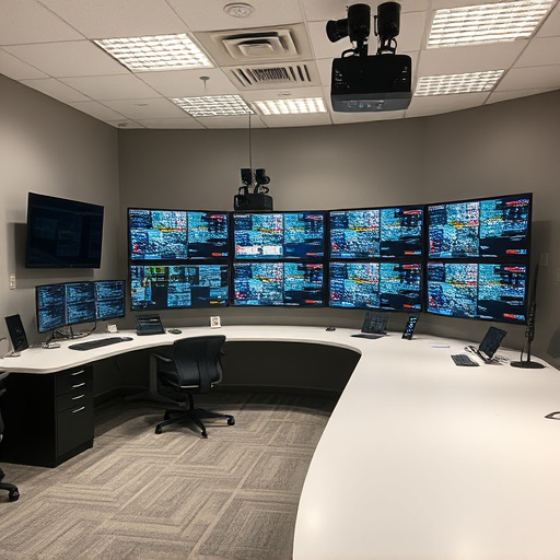 home monitoring control room with multiple screens
