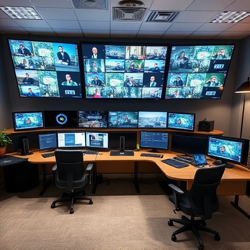 home monitoring control room with multiple screens