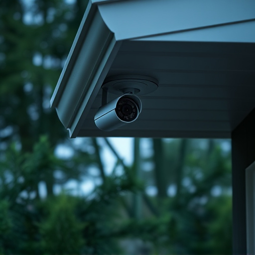 motion-activated surveillance camera under roof eaves