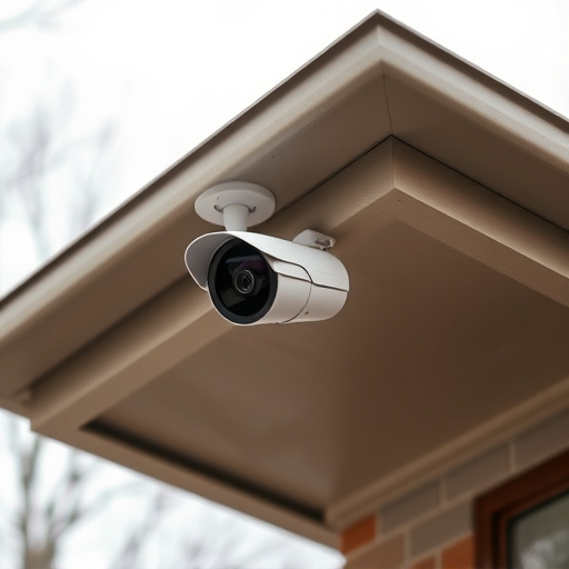 motion-activated surveillance camera under roof eaves