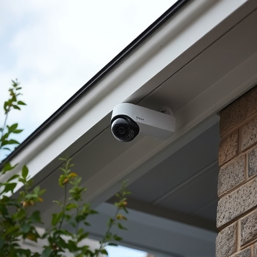 motion-activated surveillance camera under roof eaves