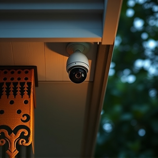 motion-activated surveillance camera under roof eaves