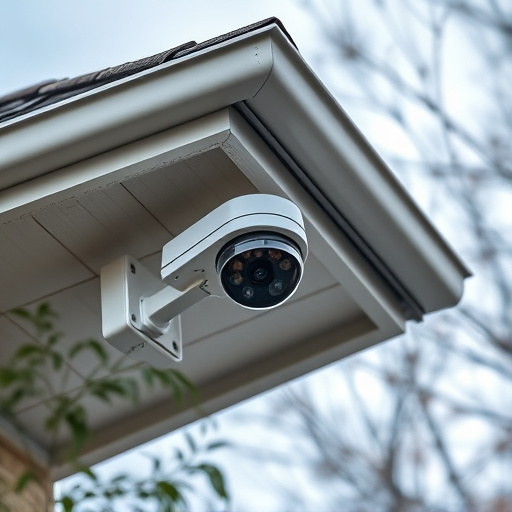 motion-activated surveillance camera under roof eaves