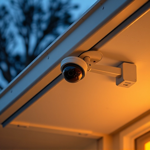 motion-activated surveillance camera under roof eaves
