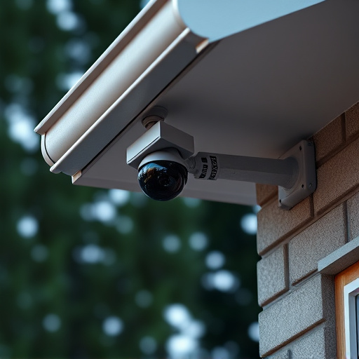 motion-activated surveillance camera under roof eaves