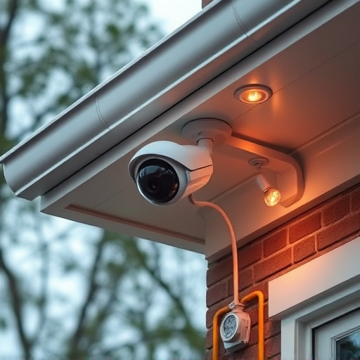 motion-activated surveillance camera under roof eaves