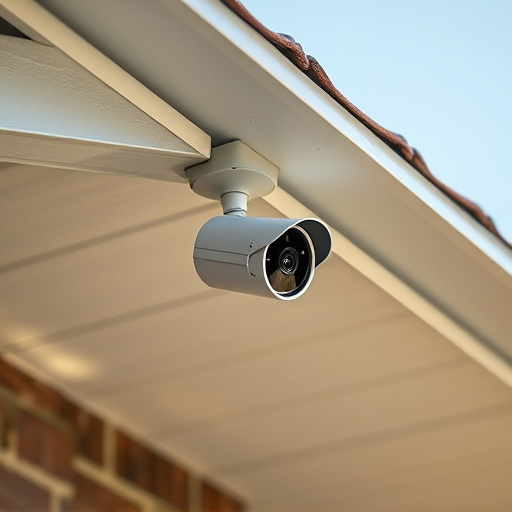 motion-activated surveillance camera under roof eaves