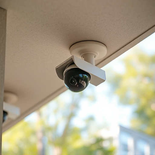 motion-activated surveillance camera under roof eaves