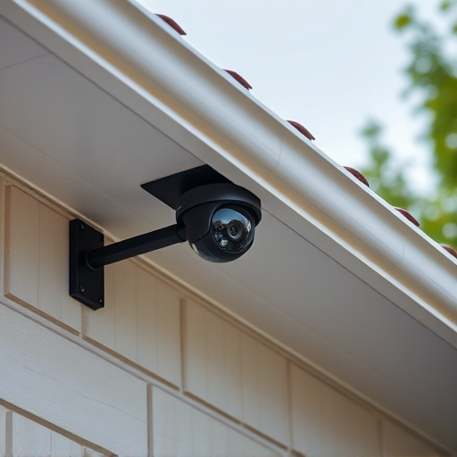 motion-activated surveillance camera under roof eaves