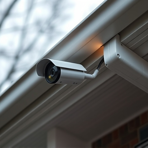 motion-activated surveillance camera under roof eaves