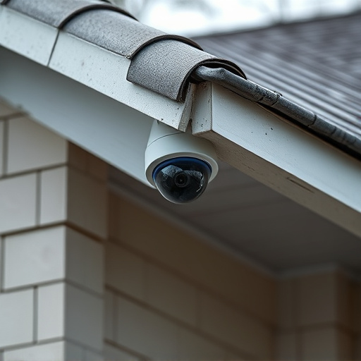 motion-activated surveillance camera under roof eaves