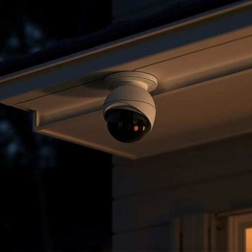 motion-activated surveillance camera under roof eaves